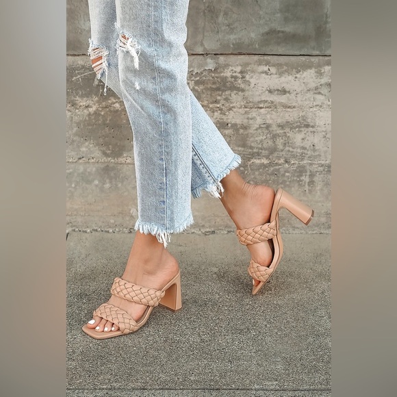 Lulus Louella Nude Tan Braided High Heel Sandals Square Open Toe Womens Size 11 - Picture 3 of 8